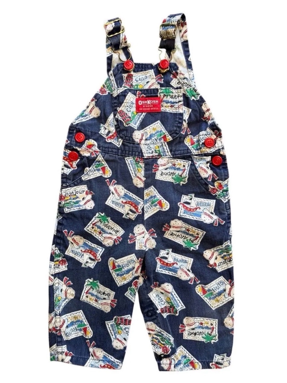 OshKosh B'gosh Traveller Bear Overalls with Red Button Accents